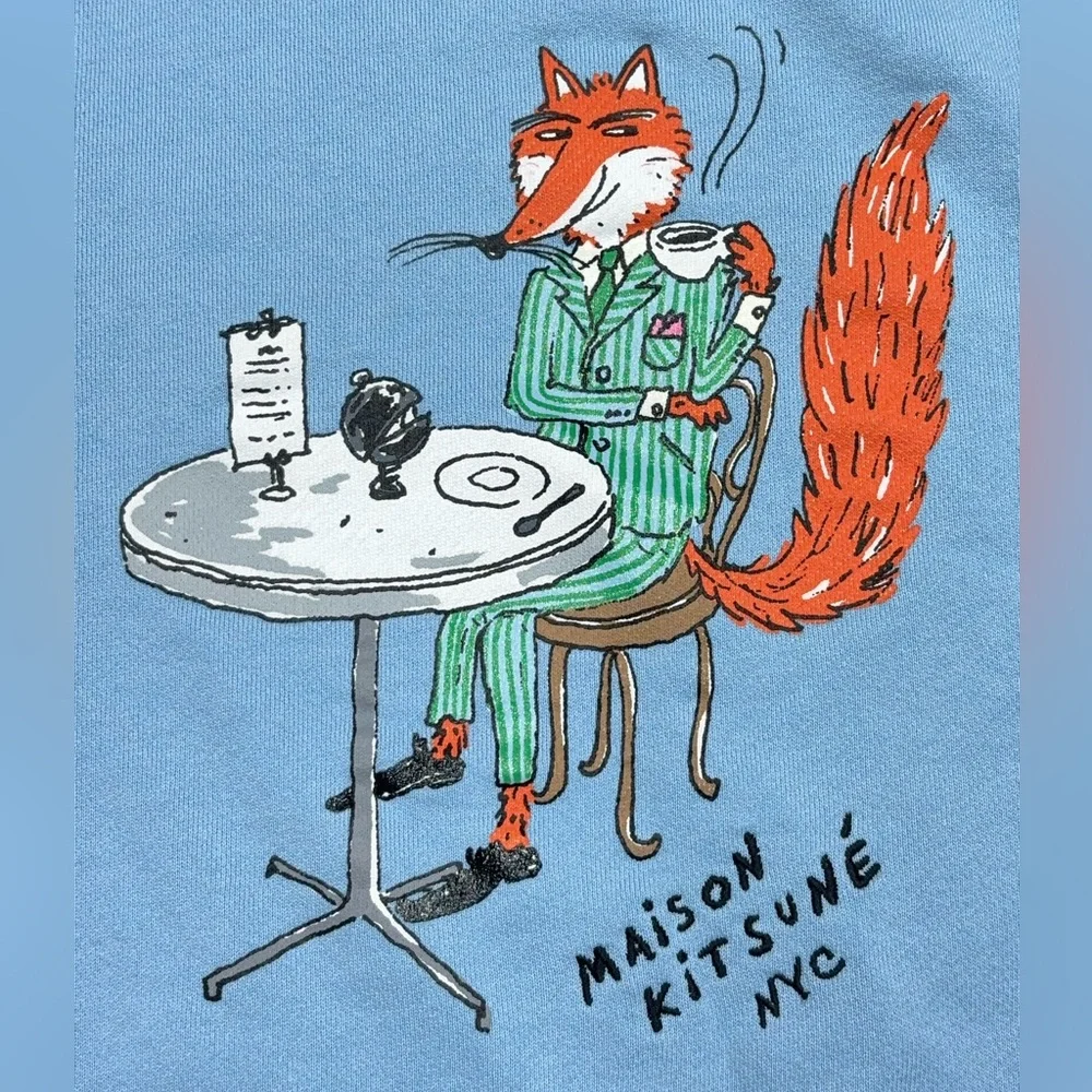 Maison Kitsuné x Olympia Le-Tan Oly Coffee Fox Classic Sweatshirt Blue Size M - Picture 7 of 13